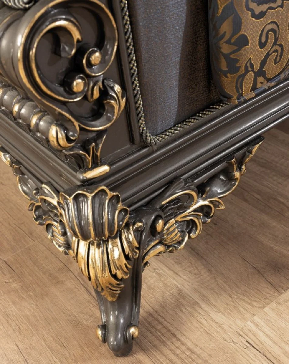 Casa Padrino sof¨¢ barroco de lujo azul / gris / oro 235 x 93 x A. 115 cm - Magn¨ªfico sof¨¢ de sal¨®n hecho a mano con cojines decorativos - Muebles de sal¨®n barrocos