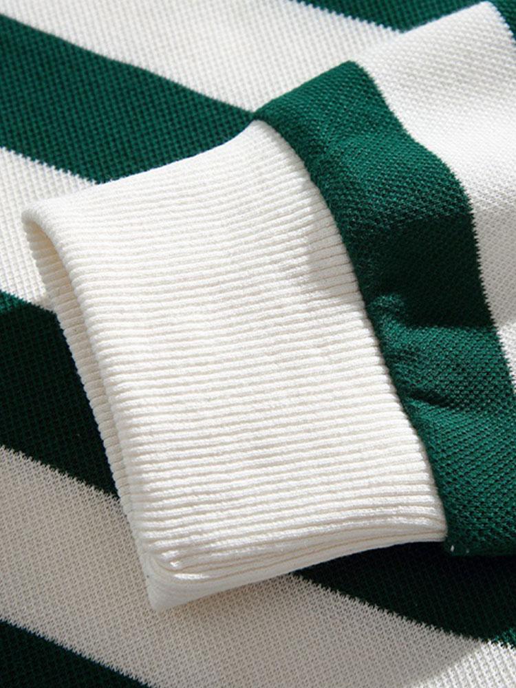 Relax Fit Waffle Striped Polo Sweatshirt