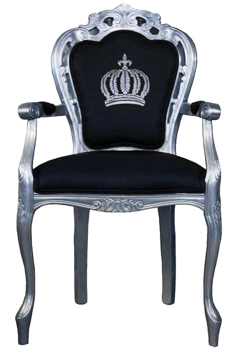 Pomp??s by Casa Padrino luxury baroque dining chair with armrests black / silver - Pomp??s baroque chair designed by Harald Gl??ckler