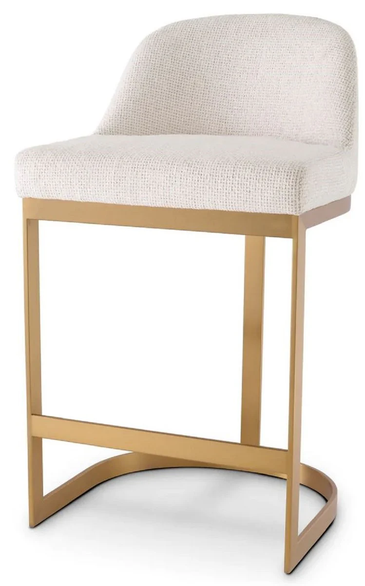 Casa Padrino silla de bar de lujo crema blanco / lat¨®n 53 x 51 x A. 93 cm - Taburete de bar tapizado de acero inoxidable - Muebles de bar - Muebles de lujo - Calidad de lujo