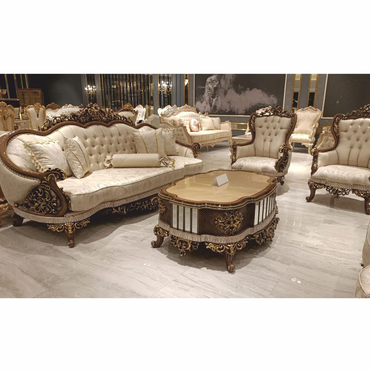 Casa Padrino mesa de centro barroco de lujo beige / marr¨®n / oro 125 cm - Muebles de sal¨®n de estilo barroco