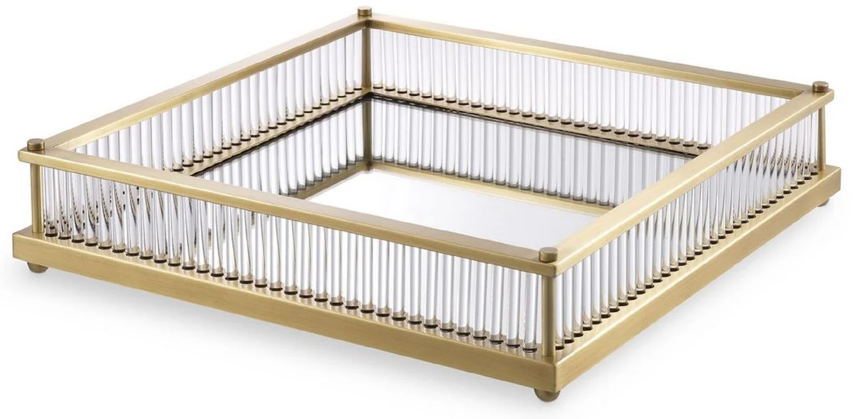 Casa Padrino bandeja de servicio de lujo latón antiguo 39,5 x 39,5 x A. 9 cm - Bandeja de acero inoxidable con espejo - Accesorios de gastronomía de lujo