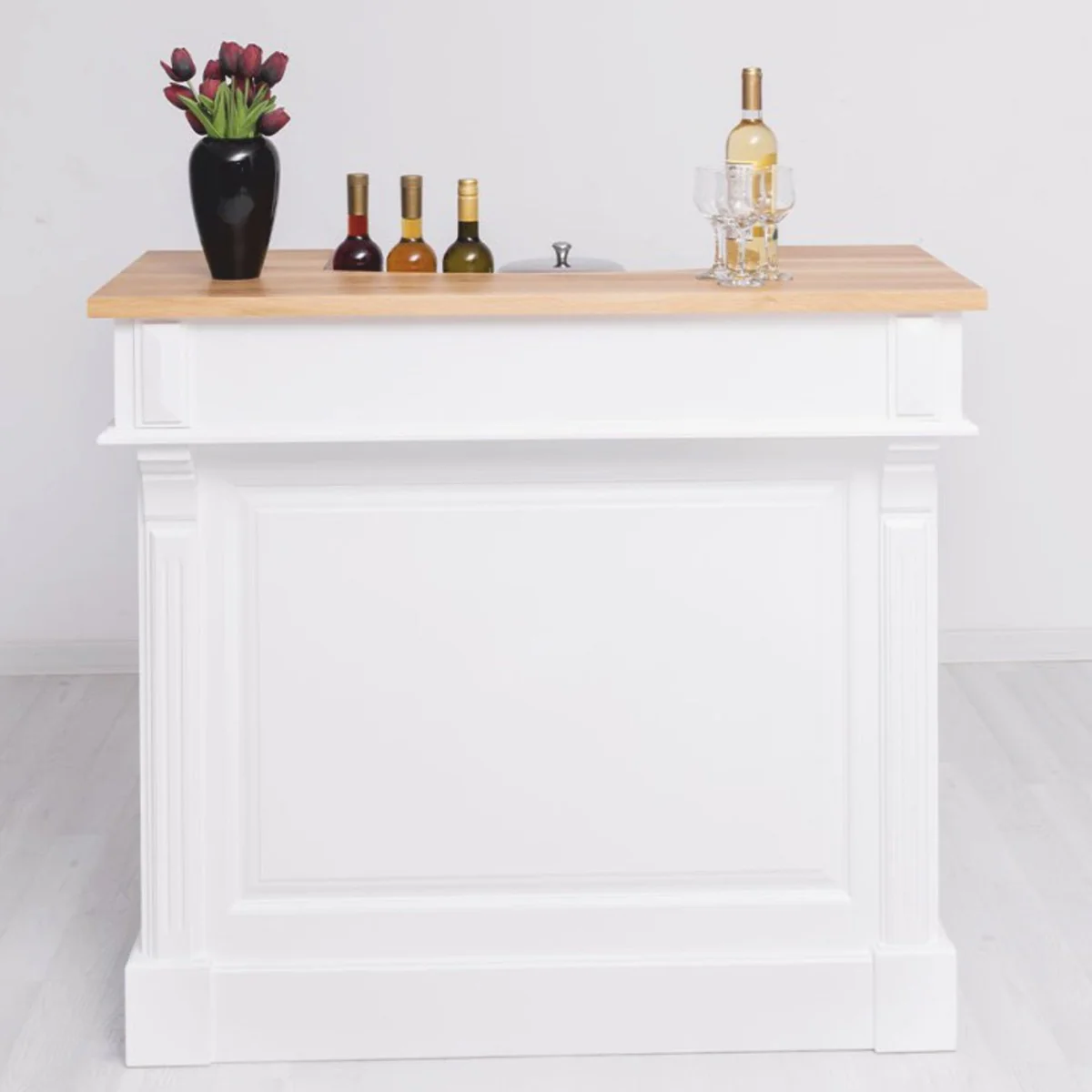 Casa Padrino barra de bar de estilo campestre blanco / natural 120 cm - Mueble bar macizo