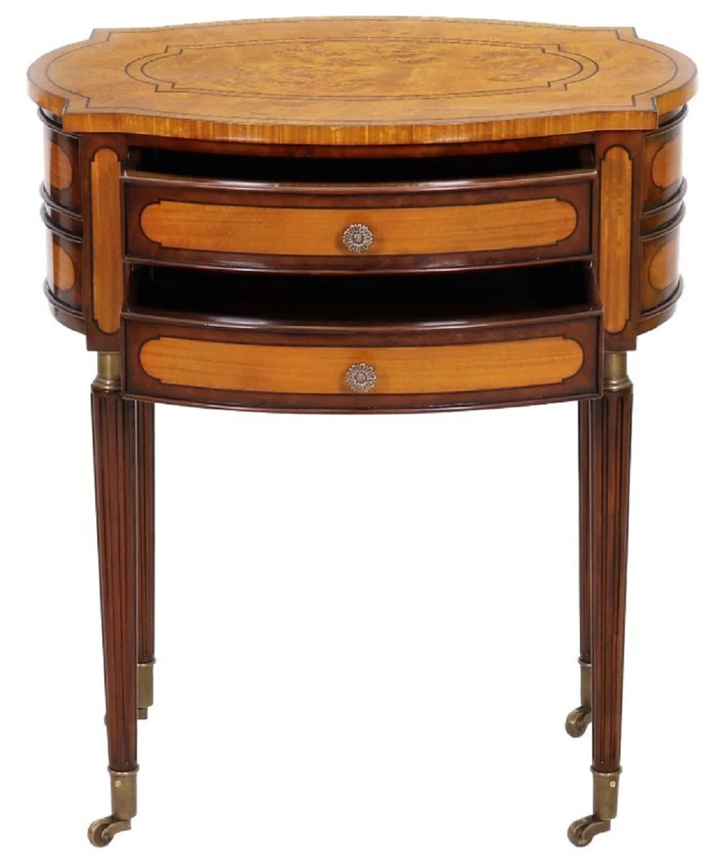 Casa Padrino mesita de noche Art Nouveau de lujo marr¨®n claro / marr¨®n oscuro - Elegante mesita de noche de madera maciza con 2 cajones y ruedas - Muebles de Dormitorio Barroco y Art Nouveau