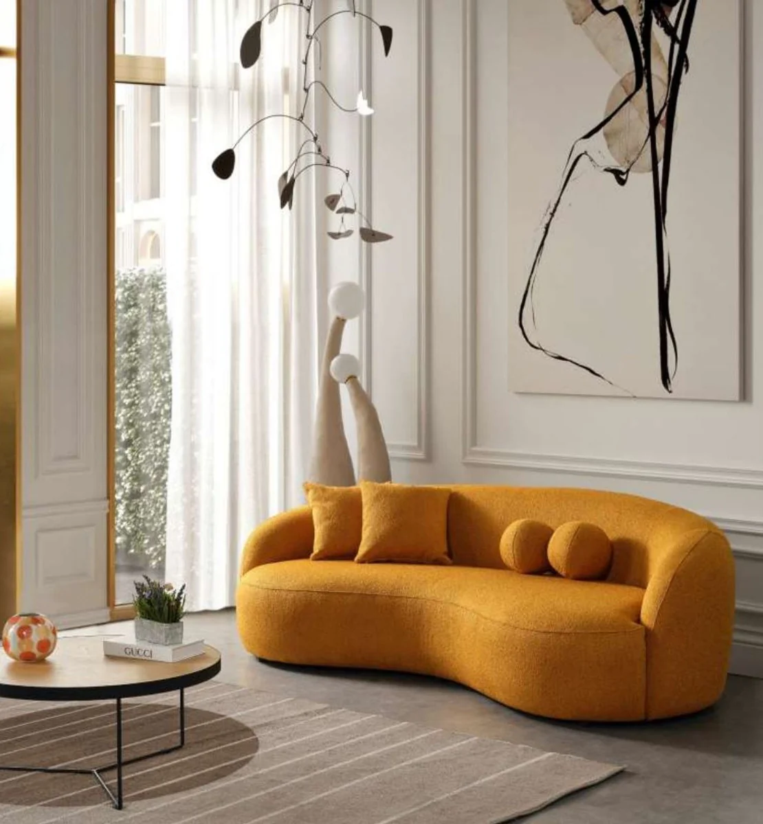Casa Padrino sof¨¢ de lujo naranja 250 x 120 x A. 76 cm - Sof¨¢ de sal¨®n curvo - Sof¨¢ de hotel - Muebles de sal¨®n - Muebles de hotel - Muebles de lujo - Interiores de lujo - Interiores de sal¨®n