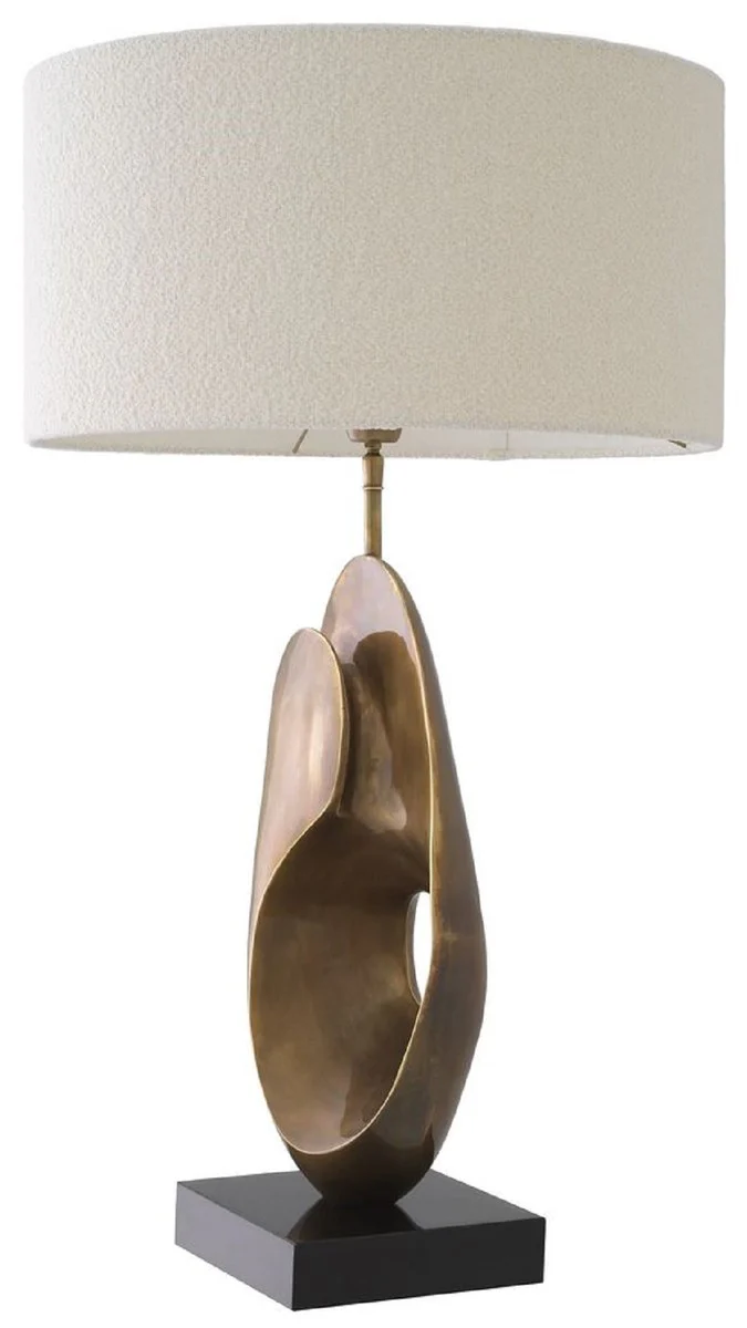 Casa Padrino lámpara de mesa de lujo latón vintage / negro / crema Ø 50 x A. 83 cm - Lámpara de escritorio con pantalla redonda - Lámparas de mesa de lujo - Lámparas de escritorio de lujo