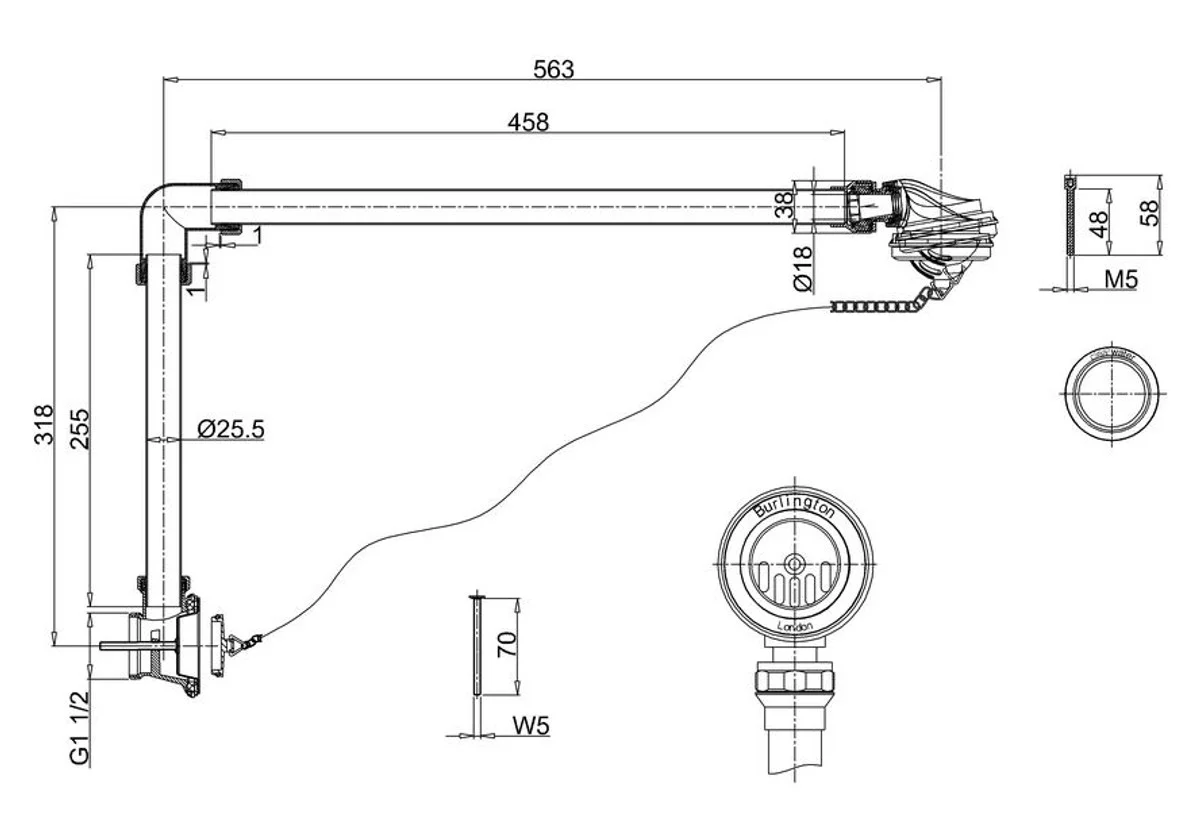 Sistema de desagüe y desagüe incluido sifón cromado para baño nostálgico Piedra natural independiente 1700 mm BCha