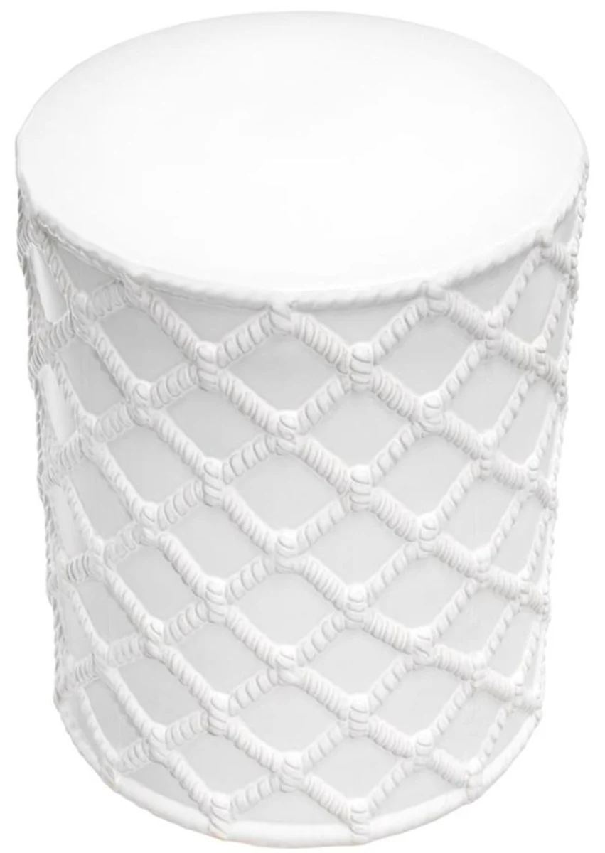 Casa Padrino tambor de cerámica blanco Ø 36 x H. 45 cm - Decoración de salón de diseño