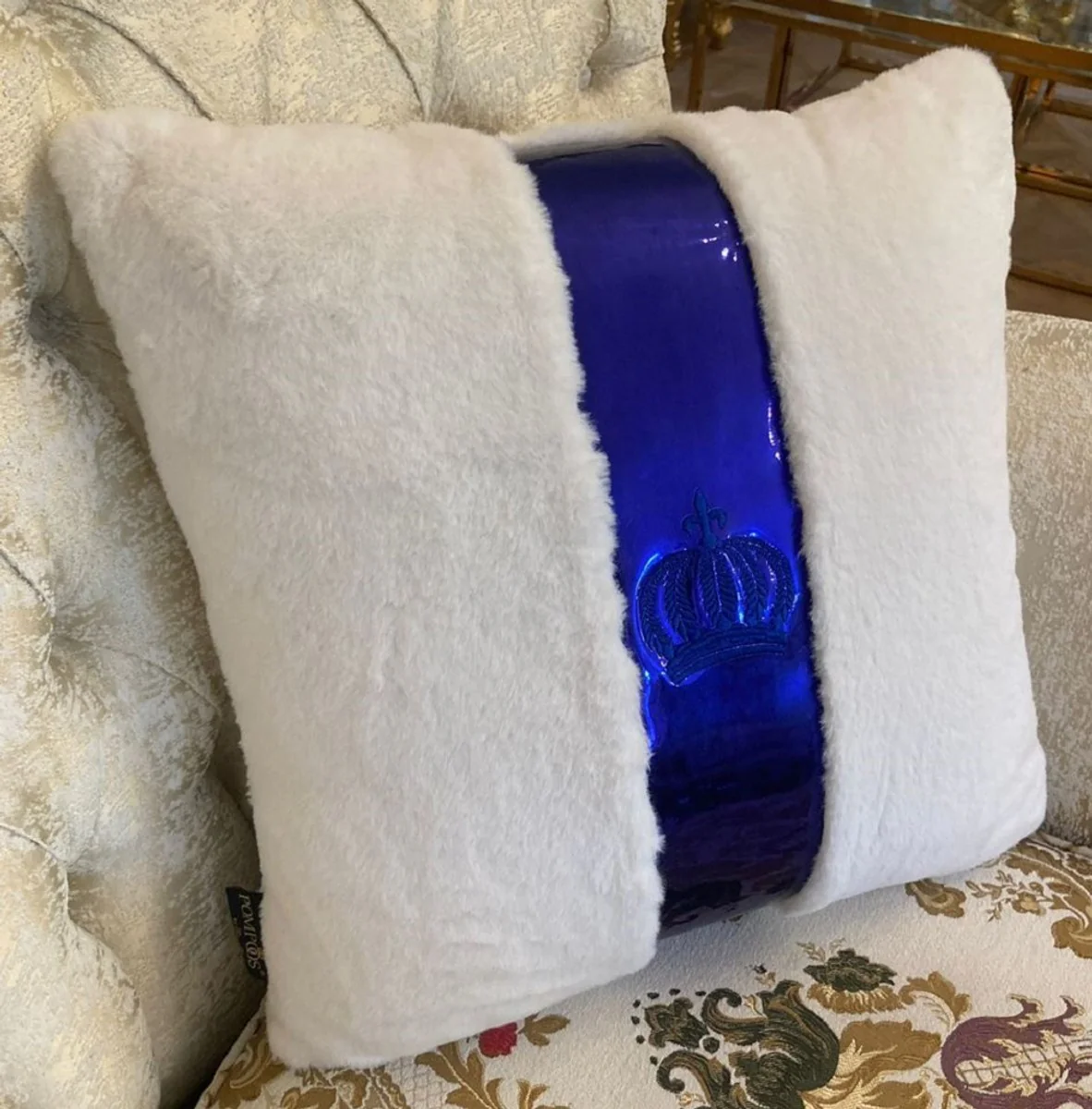 Harald Gl??ckler almohada decorativa de lujo Pomp??s de Casa Padrino blanco / azul real - Almohadas Gl??ckler - Almohadas decorativos de dise?o - Harald Gl??ckler accesorios decorativos de dise?o