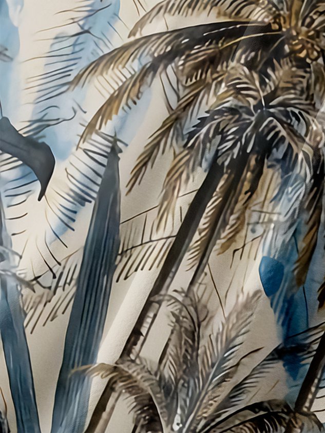 Mens Hawaiian Coconut Print Lapel Chest Pocket Short Sleeve Funky Aloha Shirt