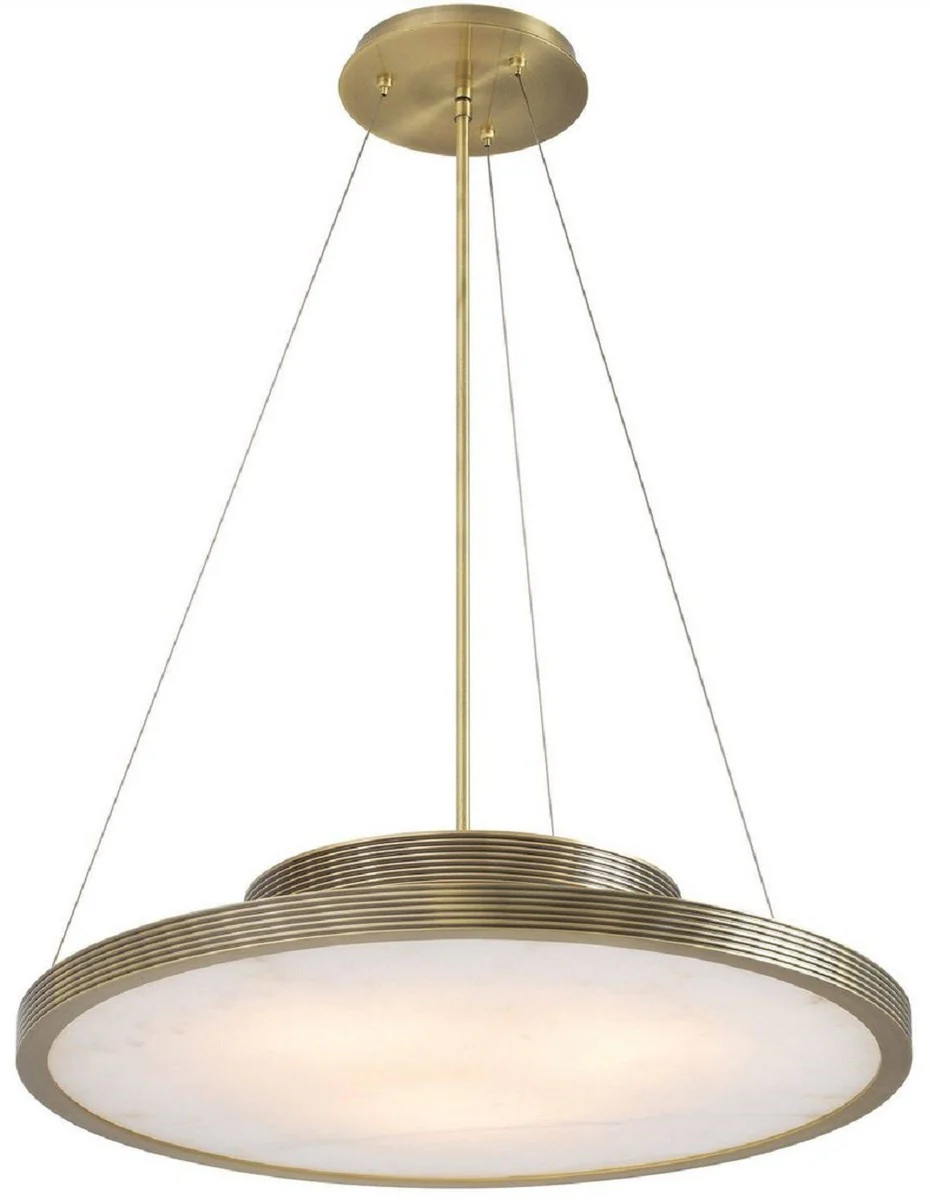 Casa Padrino lámpara de araña de lujo latón / alabastro Ø 70 x A.15 cm - Lámpara de araña moderna redonda de metal con pantalla de alabastro - Calidad de Lujo