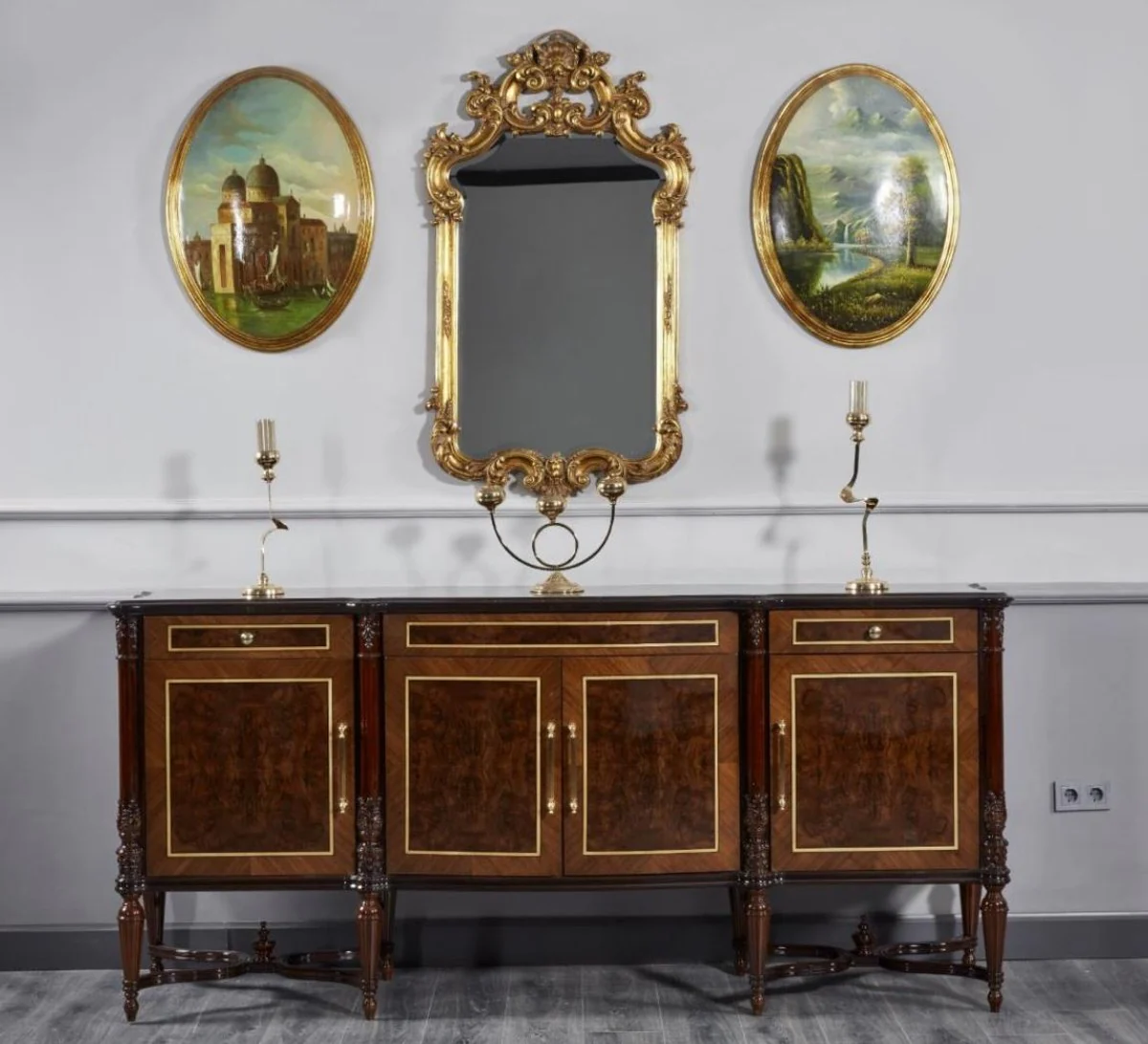 Casa Padrino aparador barroco de lujo marrón oscuro / marrón - Magnífico armario de madera maciza con 4 puertas y 3 cajones - Muebles de lujo en estilo barroco - Muebles barrocos