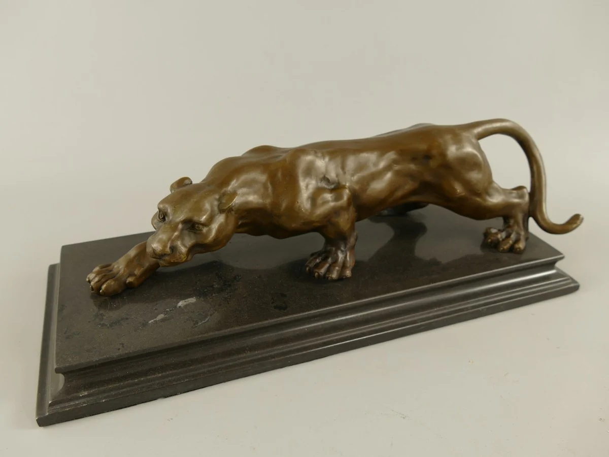 Casa Padrino escultura de bronce de lujo leopardo sobre base de mármol 40 cm estilo antiguo
