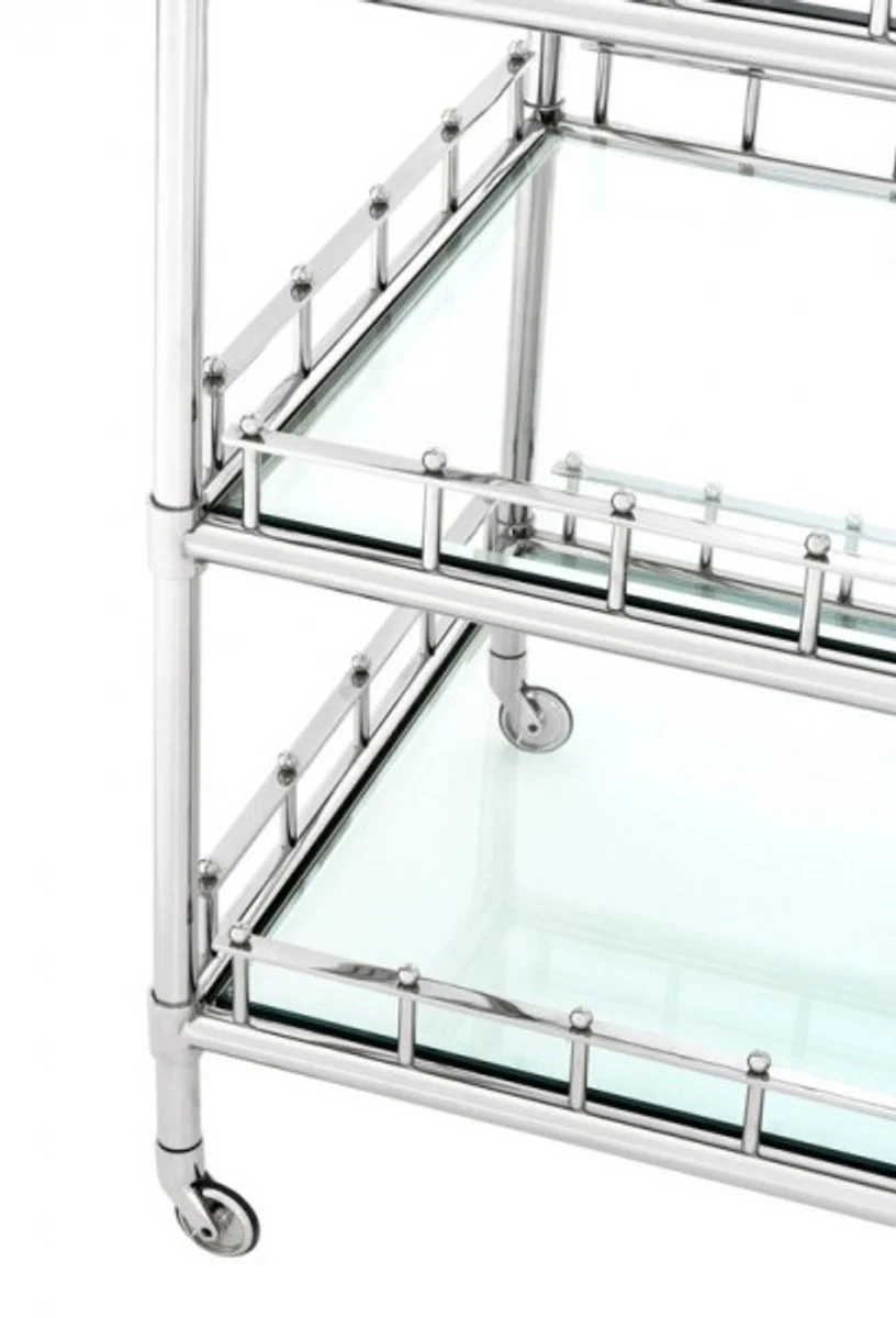 Casa Padrino luxury Bar Trolley Stainless Steel plated - cut glass - Luxury Hotel & Restaurant Furniture Trolley