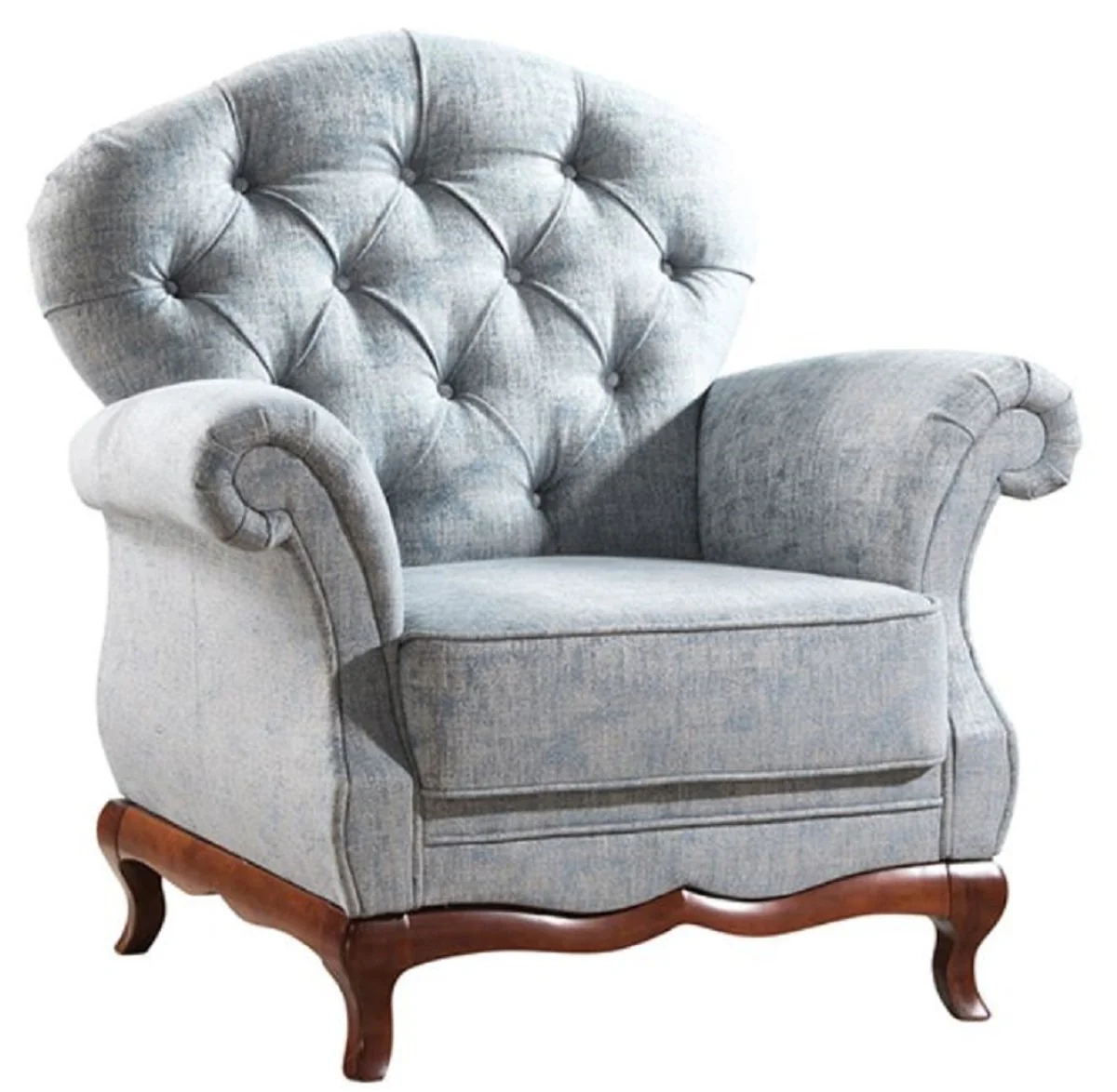 Casa Padrino Sill¨®n para Sala de Estar Art Deco de Lujo Chesterfield Azul Vintage / Marr¨®n Oscuro 99 x 90 x H. 98 cm - Muebles de Sala