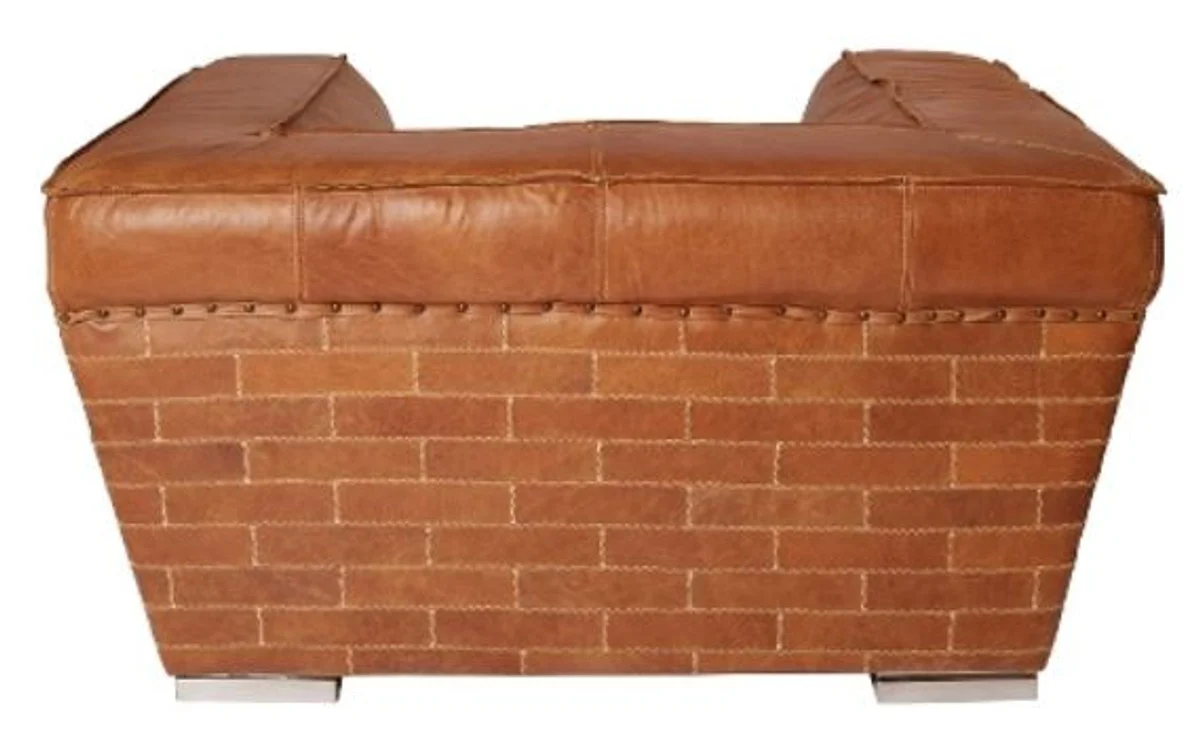 Casa Padrino genuine leather armchair brown 131 x 110 x H. 67 cm - Luxury Leather Furniture