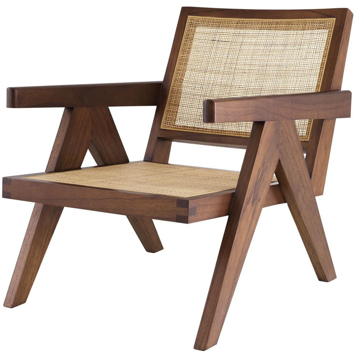 Casa Padrino silla de dise?o marr¨®n / natural 58 x 82 x A. 70 cm - Silla de madera maciza con reposabrazos y rat¨¢n tejido a mano - Muebles de Sal¨®n de Lujo