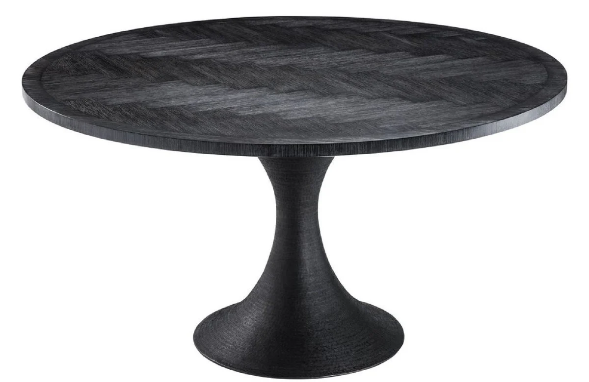 Casa Padrino mesa de comedor de lujo negro ? 140 x H. 76 cm - Mesa de Cocina Redonda - Muebles de Comedor de Lujo