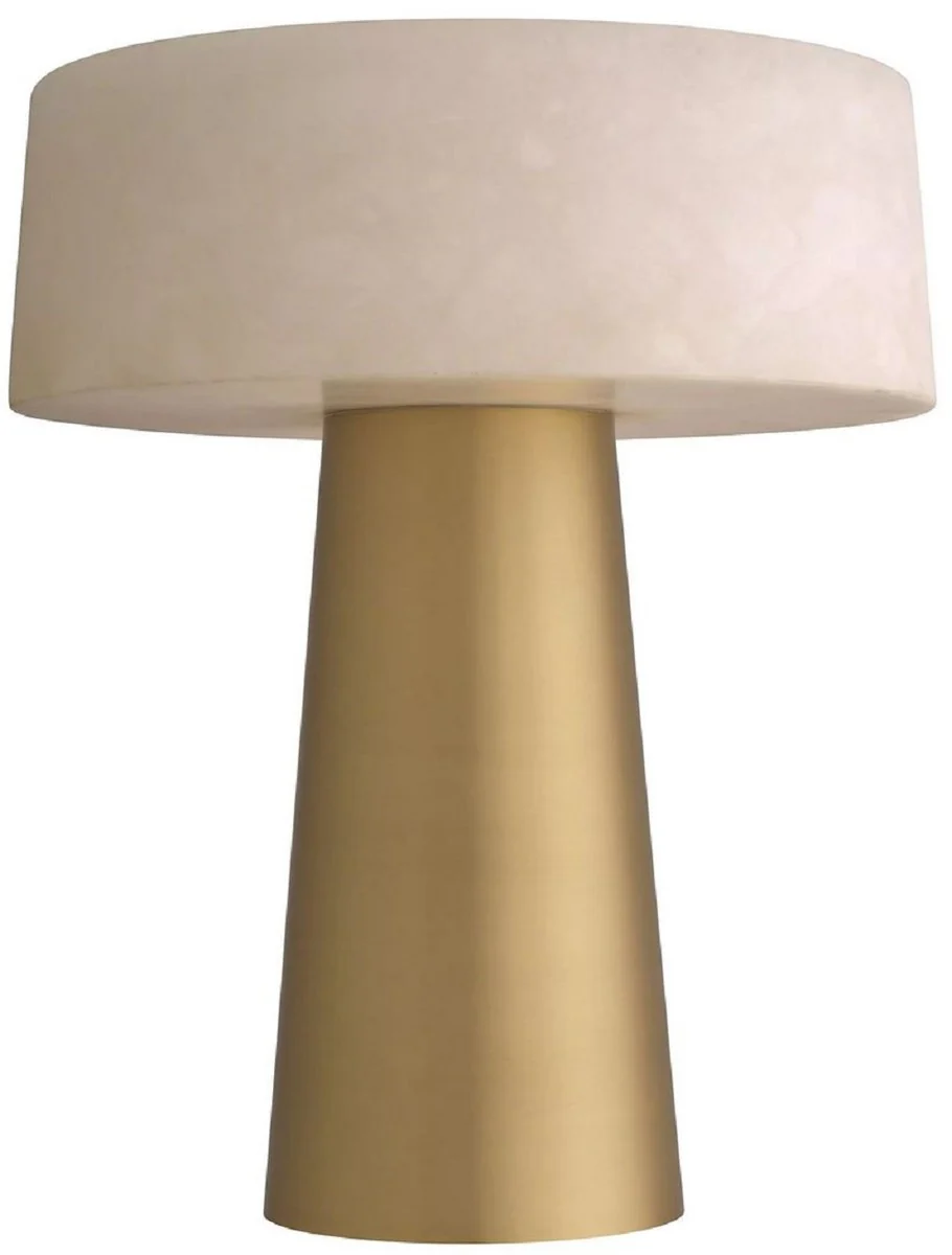 Casa Padrino lámpara de mesa de lujo latón antiguo / alabastro Ø 33 x A. 43 cm - Lámpara de escritorio redonda de metal con pantallas de alabastro - Colección de Lujo