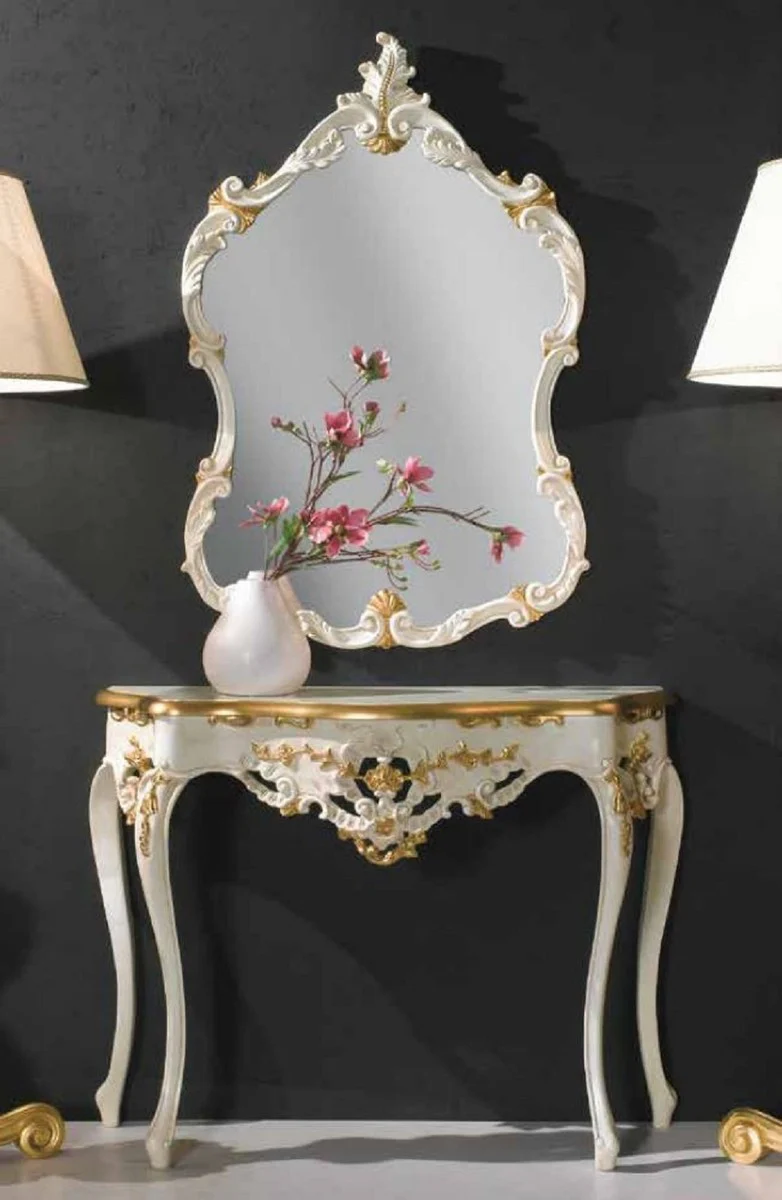 Casa Padrino consola de espejo barroco de lujo marfil / oro - Consola barroco con espejo de pared - Magn¨ªfica Muebles Barrocos de Hotel y Castillo - Calidad de Lujo - Hecho en Italia