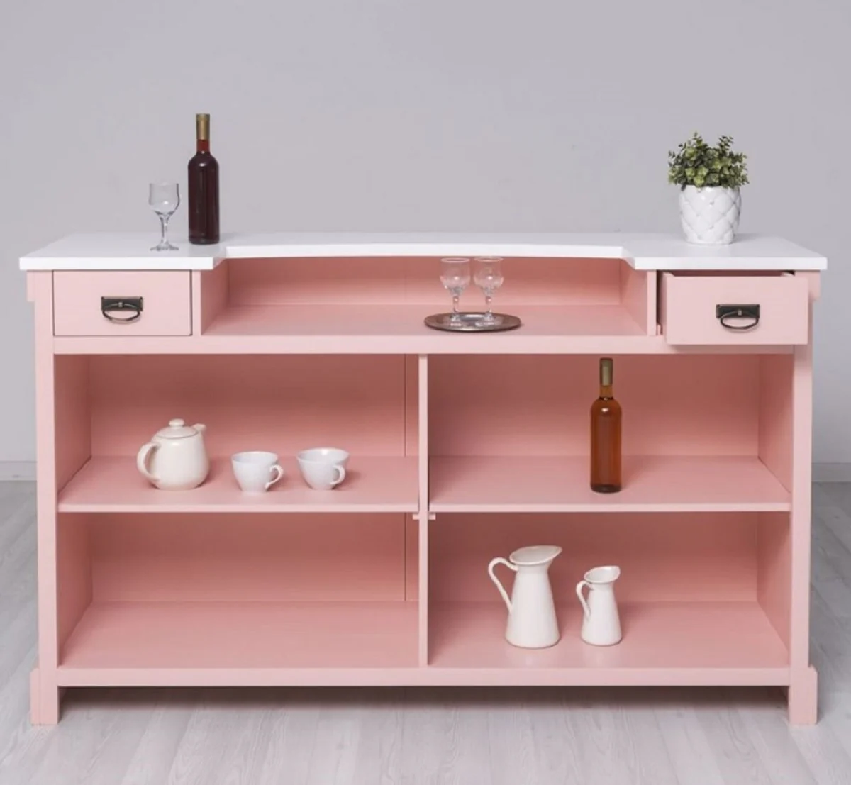 Casa Padrino barra de bar de estilo campestre rosa / blanco 180 x 51 x A. 107 cm - Barra de bar de madera maciza - Muebles de bar de madera maciza - Muebles de bar en estilo campestre
