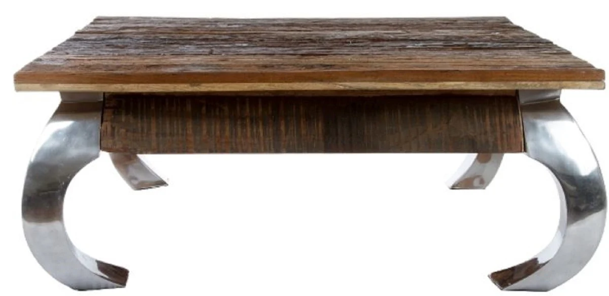 Casa Padrino mesa de centro de diseño marrón / plata 100 x 100 x H. 40 cm - Muebles de Lujo para Sala