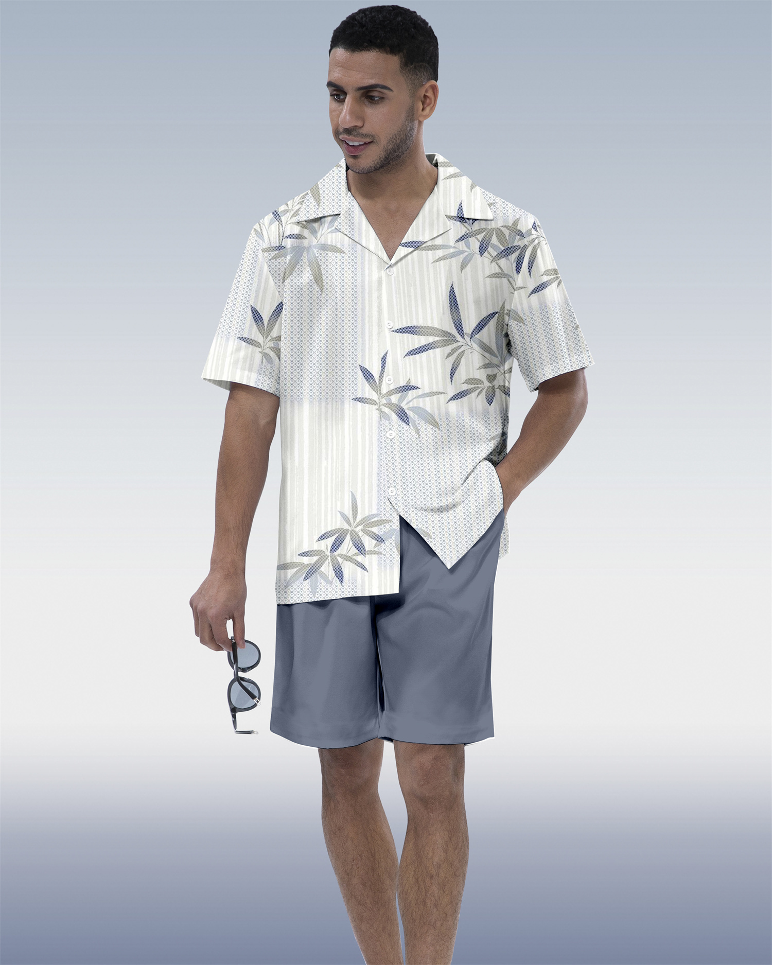 Suitmens Men's Hawaiian Vacation Plaid Print Short Sleeve Set 117