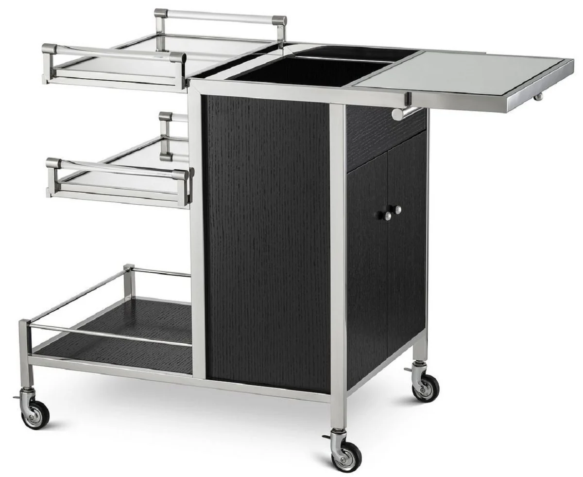 Casa Padrino carrito de servicio de lujo plata / negro 94,5 x 54 x A. 83,5 cm - Carrito para Restaurante Hotel Catering - Accesorios de Lujo
