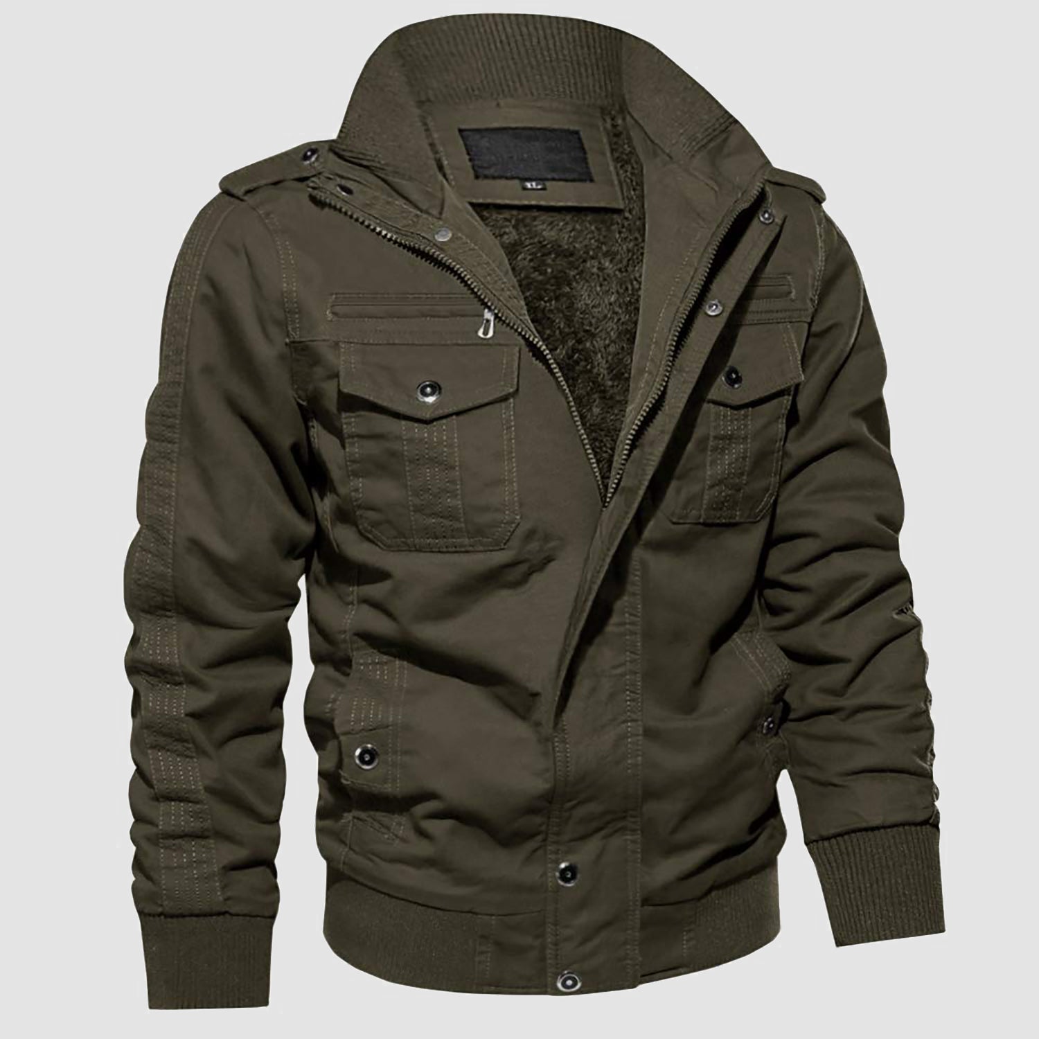 Men's Winter Cargo Jacket Military Pilot Coat Fleece Warm Stand Collar Tactical Jacket