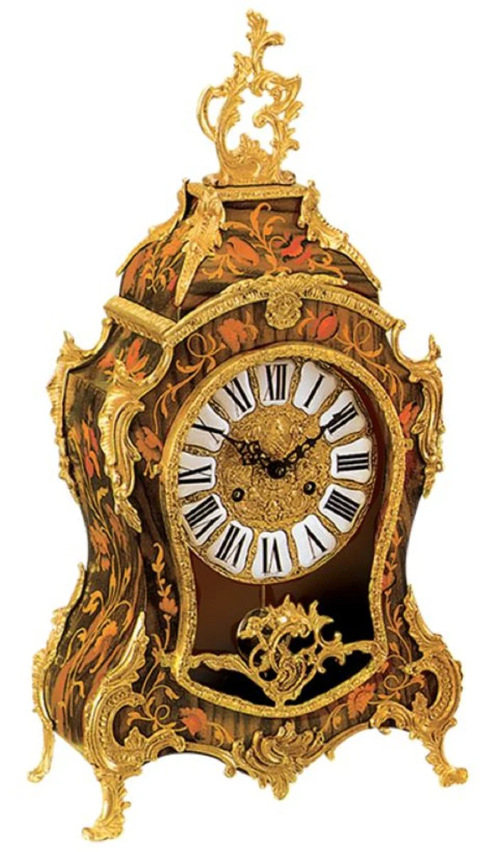 Casa Padrino reloj de mesa barroco de lujo marrón / multicolor / oro - Magnífico reloj de estilo barroco - Reloj de sobremesa barroco tallado a mano - Calidad de lujo - Hecho en Italia