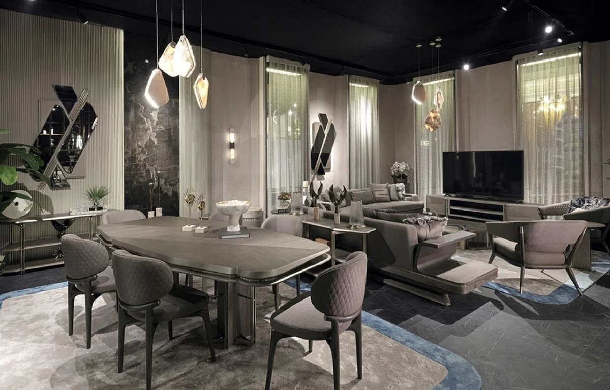 Casa Padrino mesa de comedor de lujo gris / plata 251 cm - Muebles de comedor de lujo