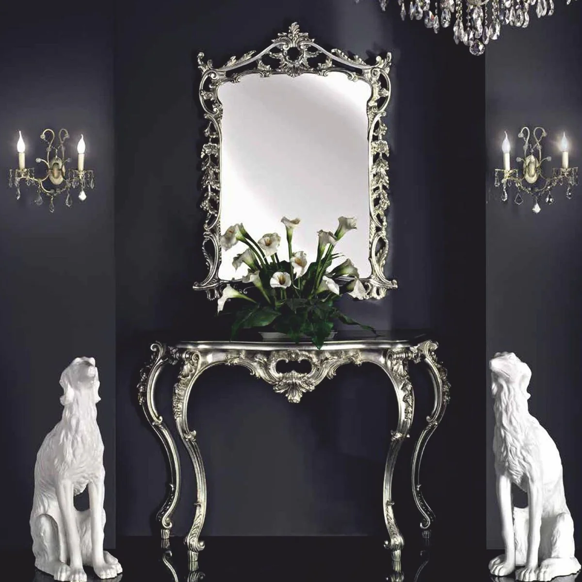 Casa Padrino consola barroco de lujo con espejo plata - Muebles barrocos - Hecho en Italia