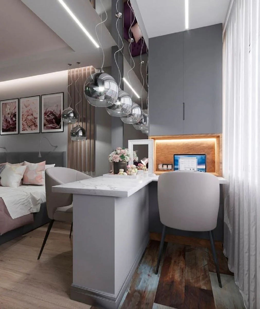 Casa Padrino lámpara colgante plata Ø 30 x H. 28 cm - Lámpara Colgante con Pantalla Redonda y Colgantes de Cristal de Primera Calidad