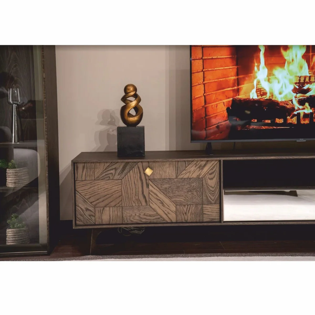 Casa Padrino gabinete de TV de lujo con 3 cajones marrón / latón 230 cm - Muebles de salón y hotel