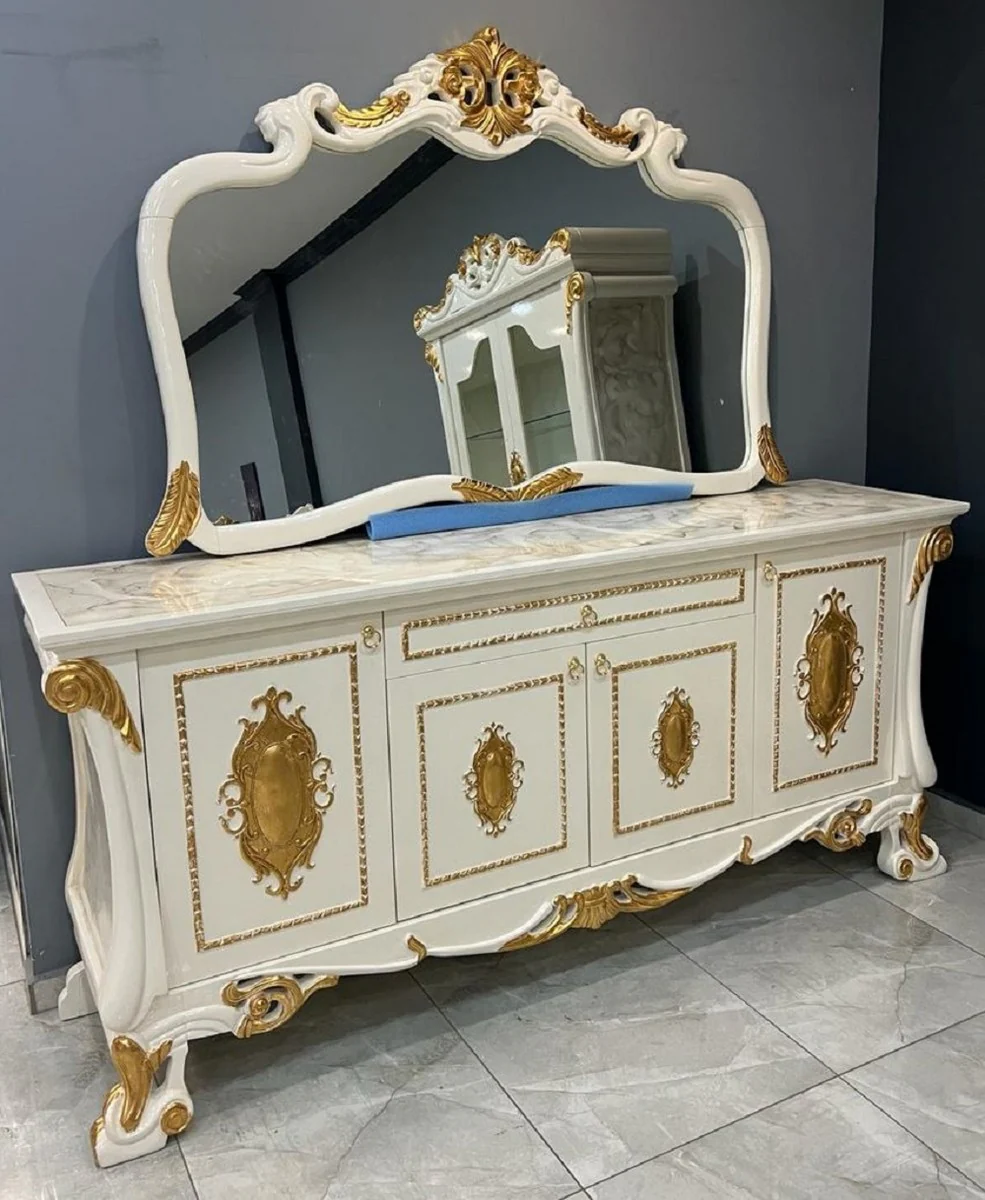 Casa Padrino aparador barroco de lujo 225 cm con espejo blanco / oro