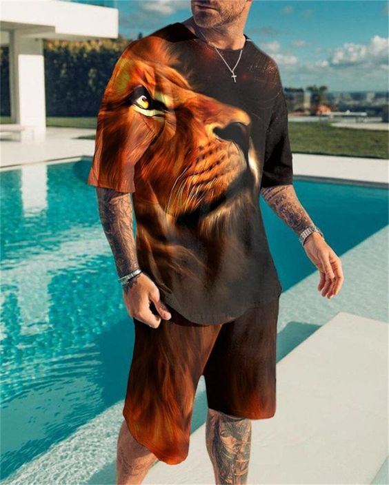 Suitmens Men's Statement Lion Print Shorts Suit
