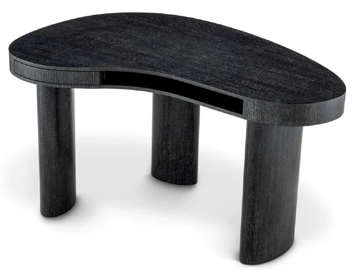 Casa Padrino escritorio de lujo negro gris 145 x 91 x A. 78,5 cm - Mesa de oficina curvo con caj¨®n - Muebles de oficina - Muebles de lujo - Instalaci¨®n de lujo - Calidad de lujo