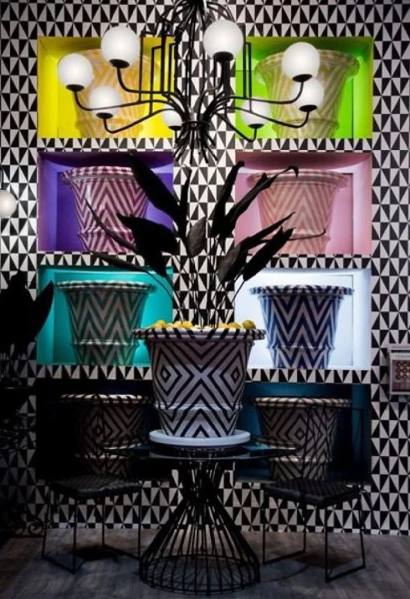 Casa Padrino maceta de lujo blanco / negro ? 54 x A. 44,5 cm - Maceta de cer¨¢mica hecha a mano y pintada a mano - Terrazas Balcones Jard¨ªn Decoraci¨®n - Accesorios de Decoraci¨®n de Lujo