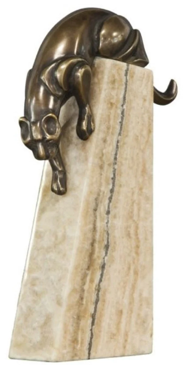 Casa Padrino figura de bronce de lujo pantera bronce / beige 17 x 6 x H. 28 cm - Elegante Deco Figura en Base de Piedra Natural