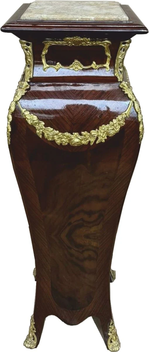 Casa Padrino columna barroco de madera maciza con tapa de mármol marrón oscuro / oro / crema A. 122 cm