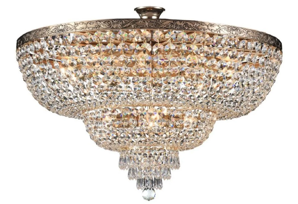 Casa Padrino araña de luces de cristal barroco oro antiguo Ø 80 x A. 56,7 cm - Lámpara de araña redonda de estilo barroco - Araña de salón barroco - Noble y Magnífica