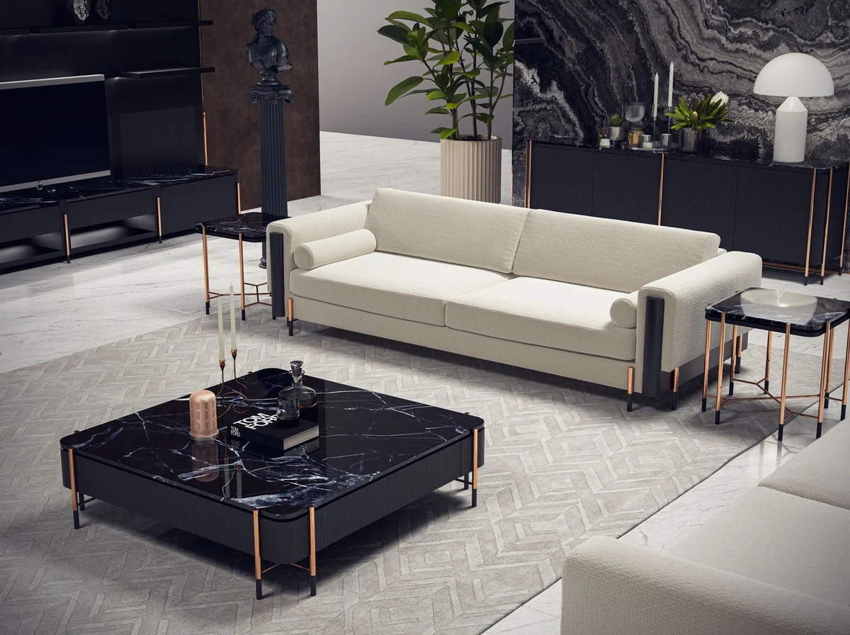 Casa Padrino mesa auxiliar de lujo negro / negro mate / cobre 59 x 59 x A. 55 cm - Mesa cuadrada con tapa de m¨¢rmol - Muebles de sal¨®n - Muebles de hotel - Muebles de lujo