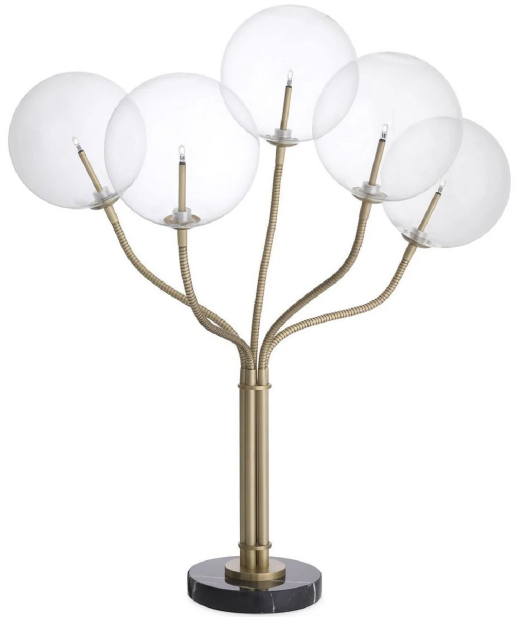 Casa Padrino lámpara de mesa halógena de lujo latón antiguo / negro Ø 55 x A. 80 cm - Lámpara de mesa de metal regulable con pantallas redondas de vidrio y base de mármol - Colección de Lujo