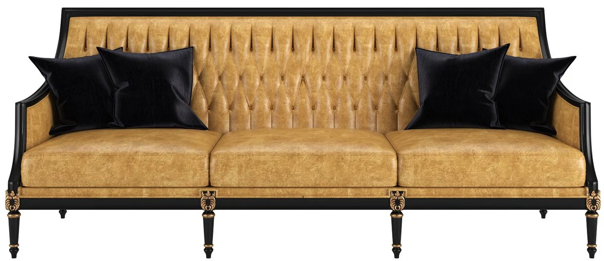 Casa Padrino sof¨¢ de cuero de sal¨®n barroco de lujo oro / negro / oro antiguo 235 x 95 x A. 95 cm - Muebles de sal¨®n nobles en estilo barroco