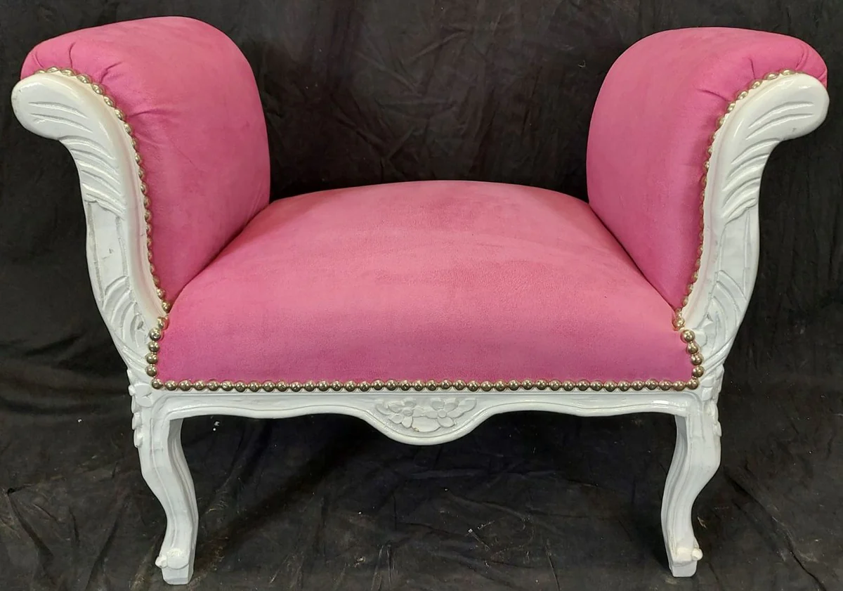 Casa Padrino taburete barroco rosa / blanco - Taburete de estilo antiguo - Taburete de estilo barroco - Muebles de salón de estilo barroco - Muebles de estilo barroco - Muebles barrocos