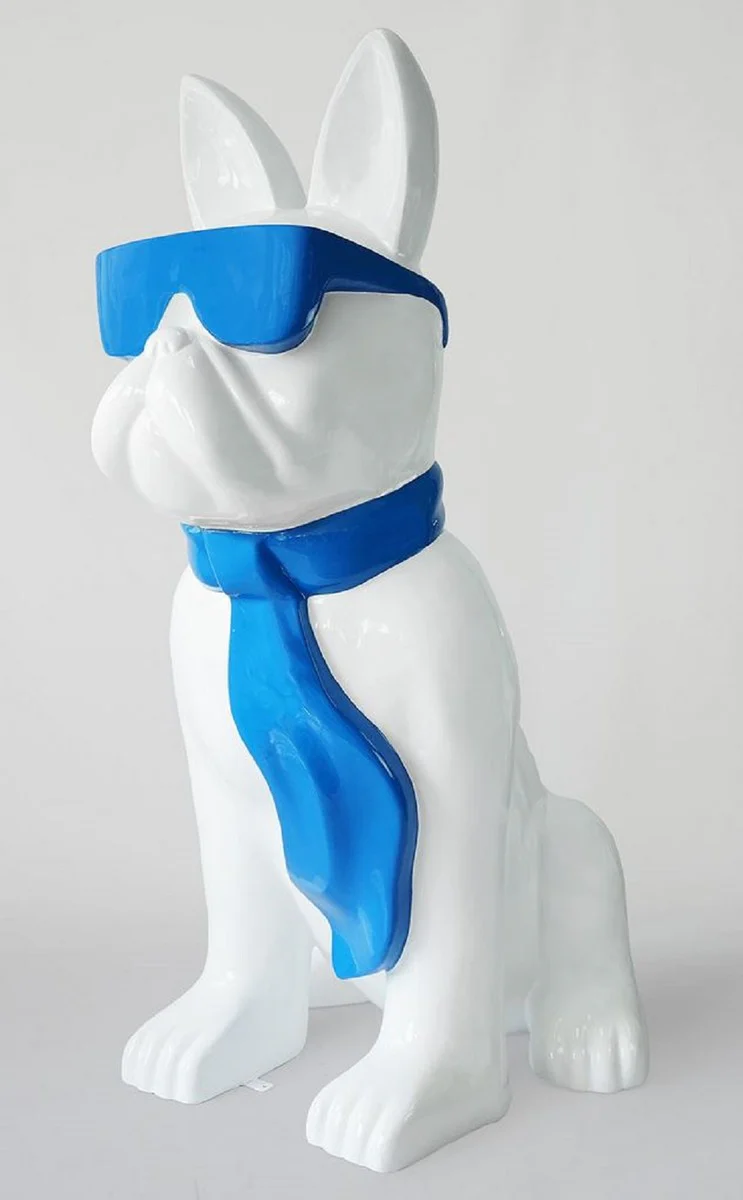 Casa Padrino escultura decorativa XXL perro bulldog blanco / azul A. 196 cm