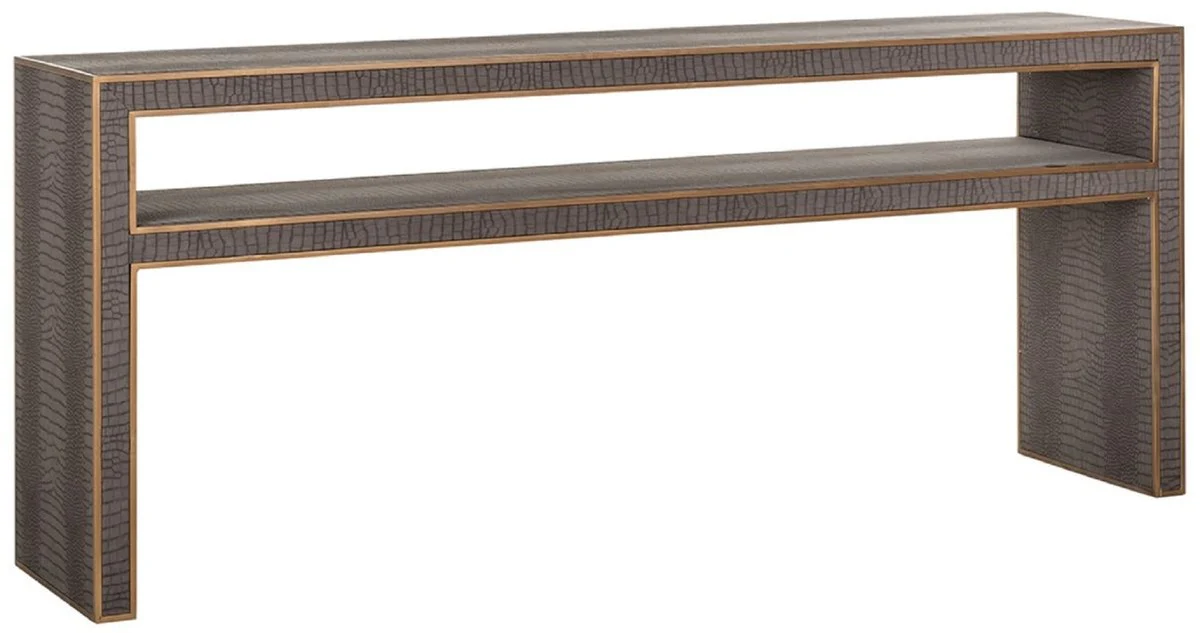 Casa Padrino consola de lujo gris / lat¨®n 180 x 40 x A. 75 cm - Consola rectangular de metal con cuero artificial - Muebles de sal¨®n - Muebles de lujo - Interiores de lujo