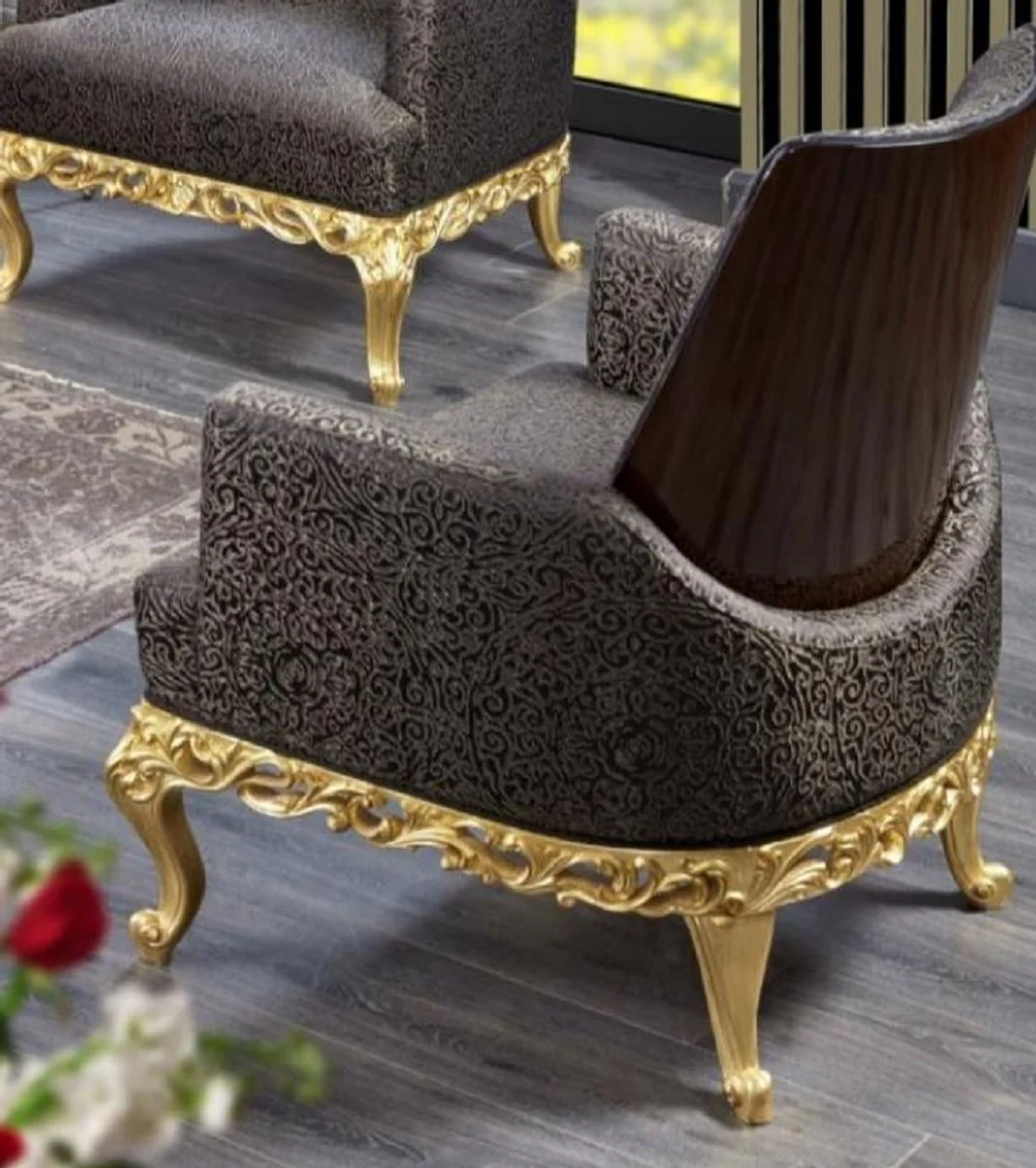 Casa Padrino sill¨®n barroco de lujo gris / marr¨®n oscuro / oro - Magn¨ªfico sill¨®n de sal¨®n - Muebles de sal¨®n de estilo barroco - Muebles de lujo de estilo barroco - Mobiliario barroco