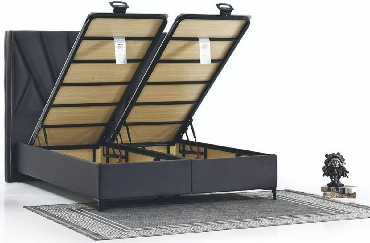 Casa Padrino cama doble de lujo antracita / negro - Cama moderna de madera maciza - Muebles de Dormitorio y de Hotel Moderno - Colección de Lujo