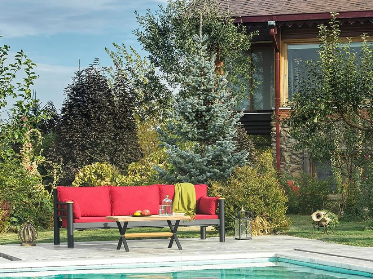 Casa Padrino sof¨¢ de jard¨ªn Art Nouveau rojo burdeos / gris / natural 200 x 70 x A. 85 cm - Sof¨¢ de jard¨ªn de metal con cojines - Sof¨¢ de Terraza - Muebles de jard¨ªn - Muebles Art Nouveau